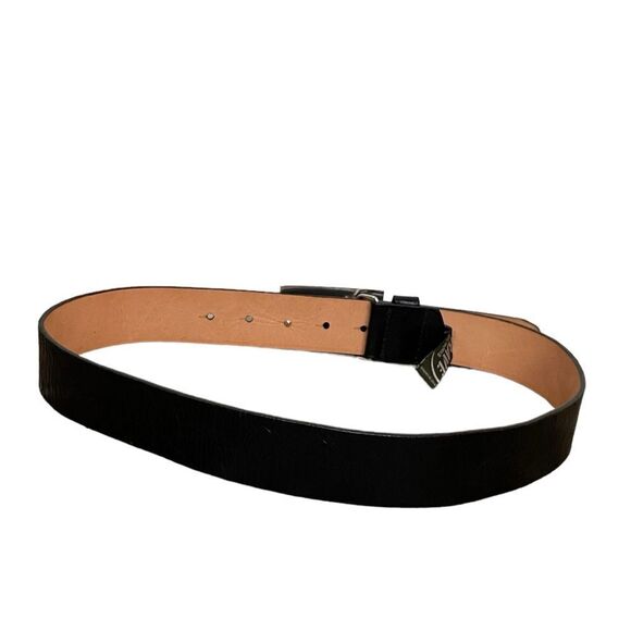 BRAVE BELTWORKS Black Leather Belt Silver Pebbled Rectangle Square Buckle 28 BRAVE BELTWORKS Black Leather Belt Silver Pebbled Rectangle  main image 2